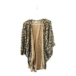 Umgee Leopard Animal Print Short Sleeve Open Front Cardigan Size Large